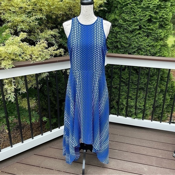 MICHAEL Kors Women's Blue Sleeveless Arailia Dot Asymmetrical Maxi Dress Size 8 - Picture 4 of 14